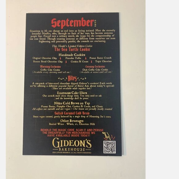 Gideon's Bakehouse Menu Card Nosfere September 2024 Disney Springs New - Picture 2 of 2